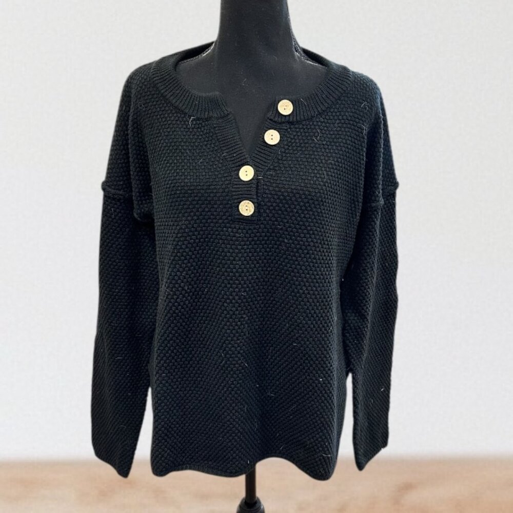 Black Knit Button-Front Sweater 🖤✨